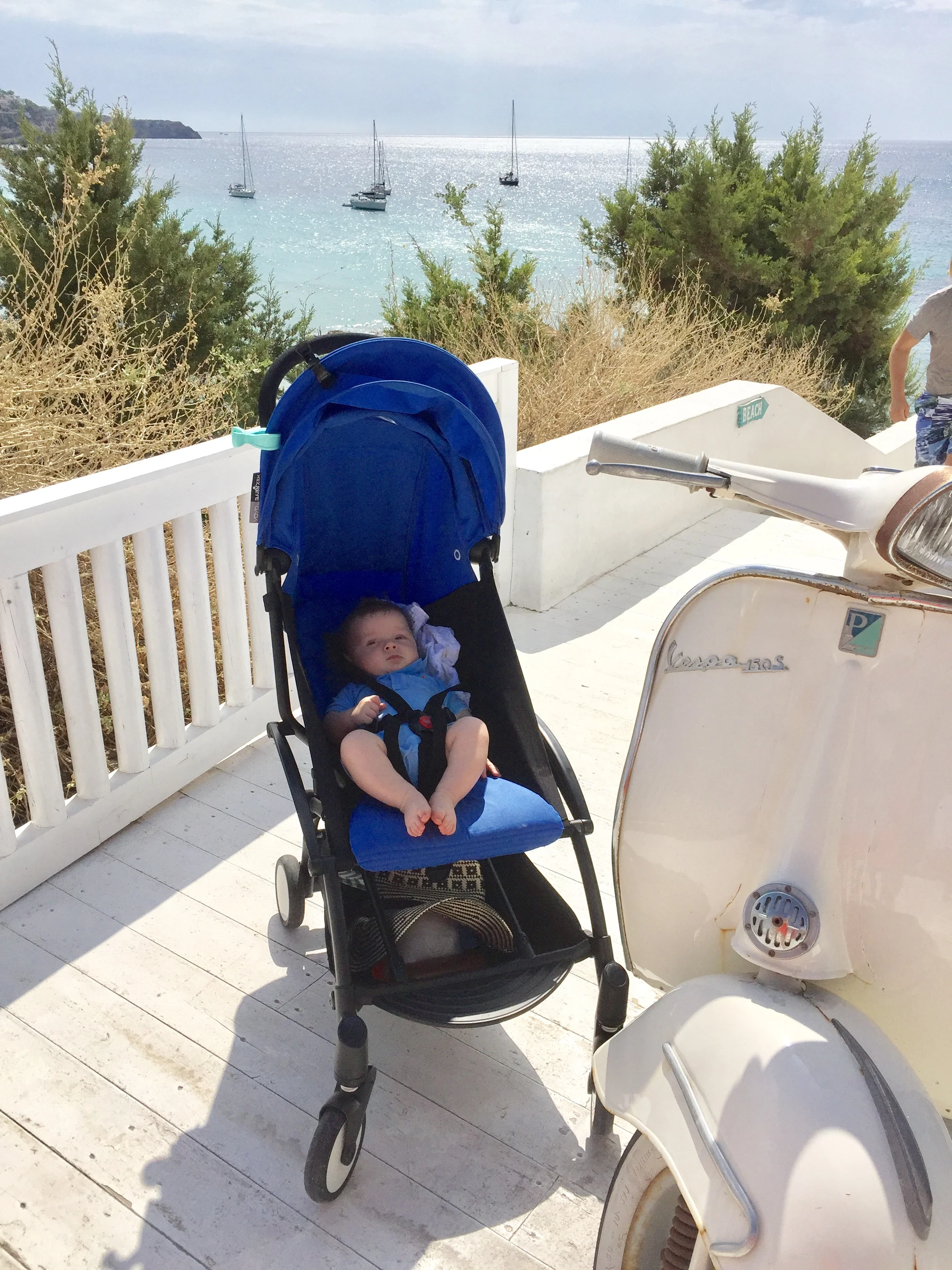 Rupert modelling the babyzen which we hired from Airtots