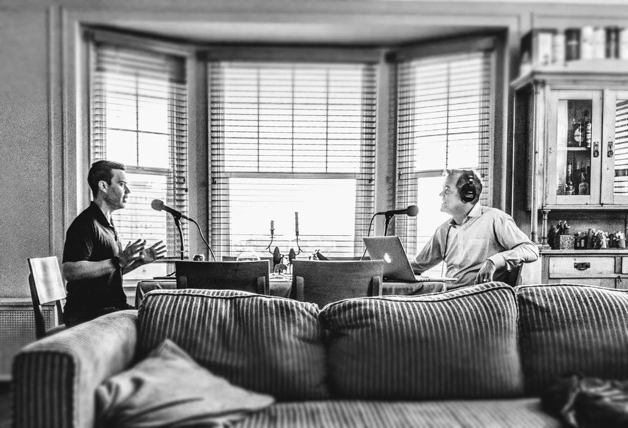 Jordan and me, conversing in my living room.