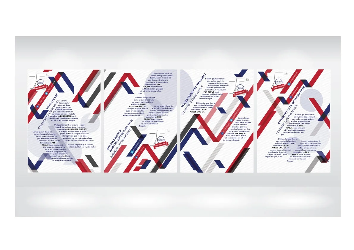 The logo however, was not chosen to be used on the display boards. The idea behind these was to take the eye on a journey. With the coloured lines jumping from one poster the next. 