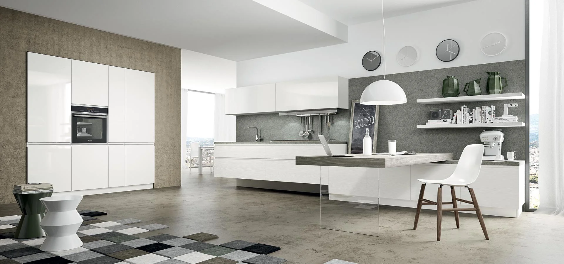 White kitchen furniture provides a perfect blank canvas for exciting and quirky accessories.