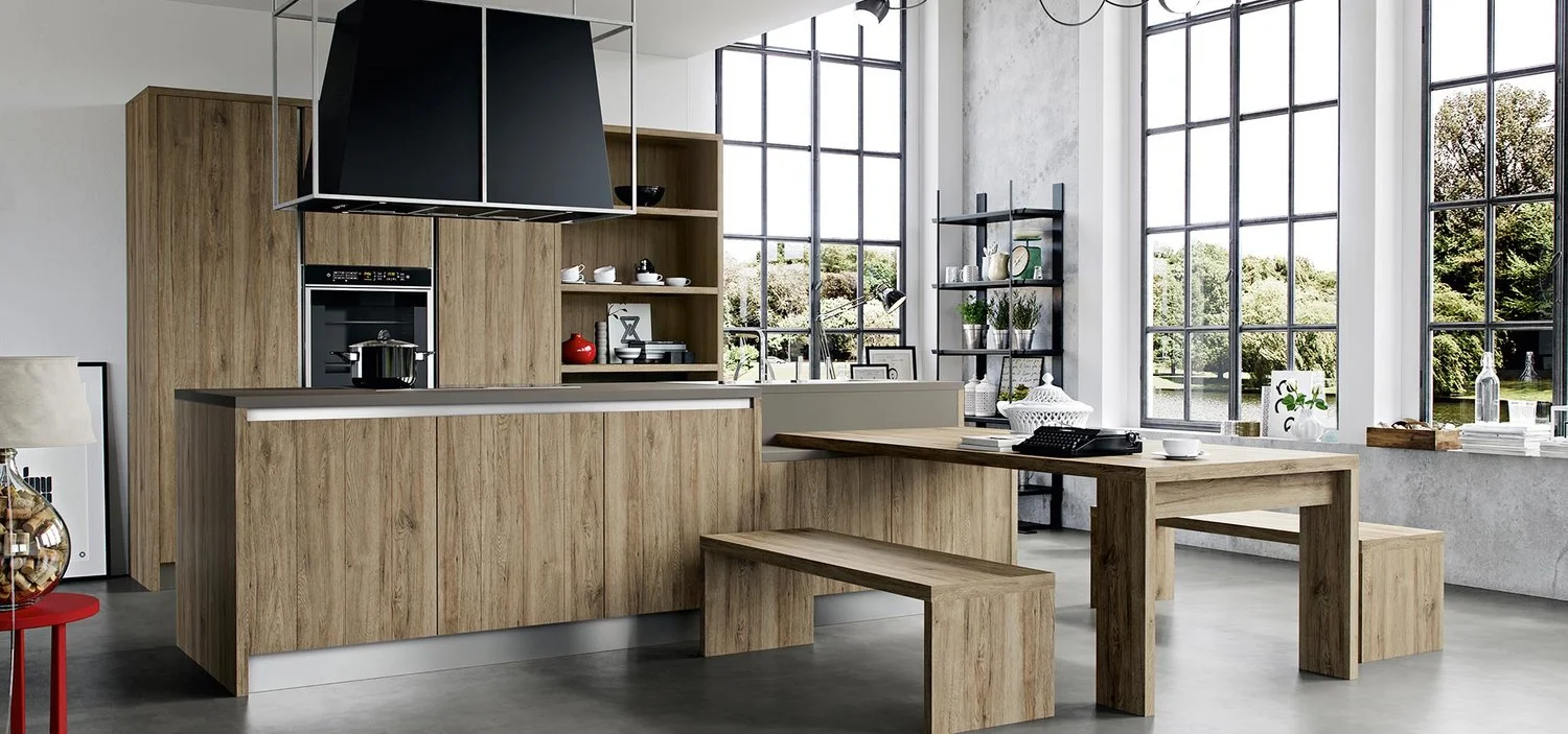 Bench style seating, an ideal choice for casual dining in an open plan kitchen.