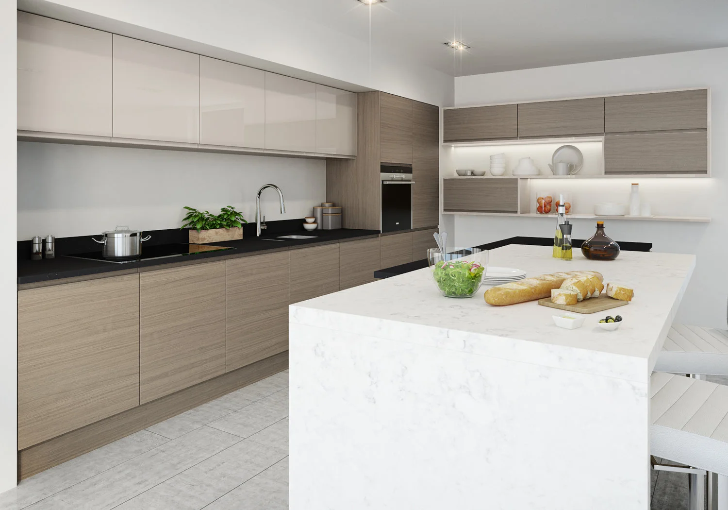 Add accent shelf lighting for stylish impact.