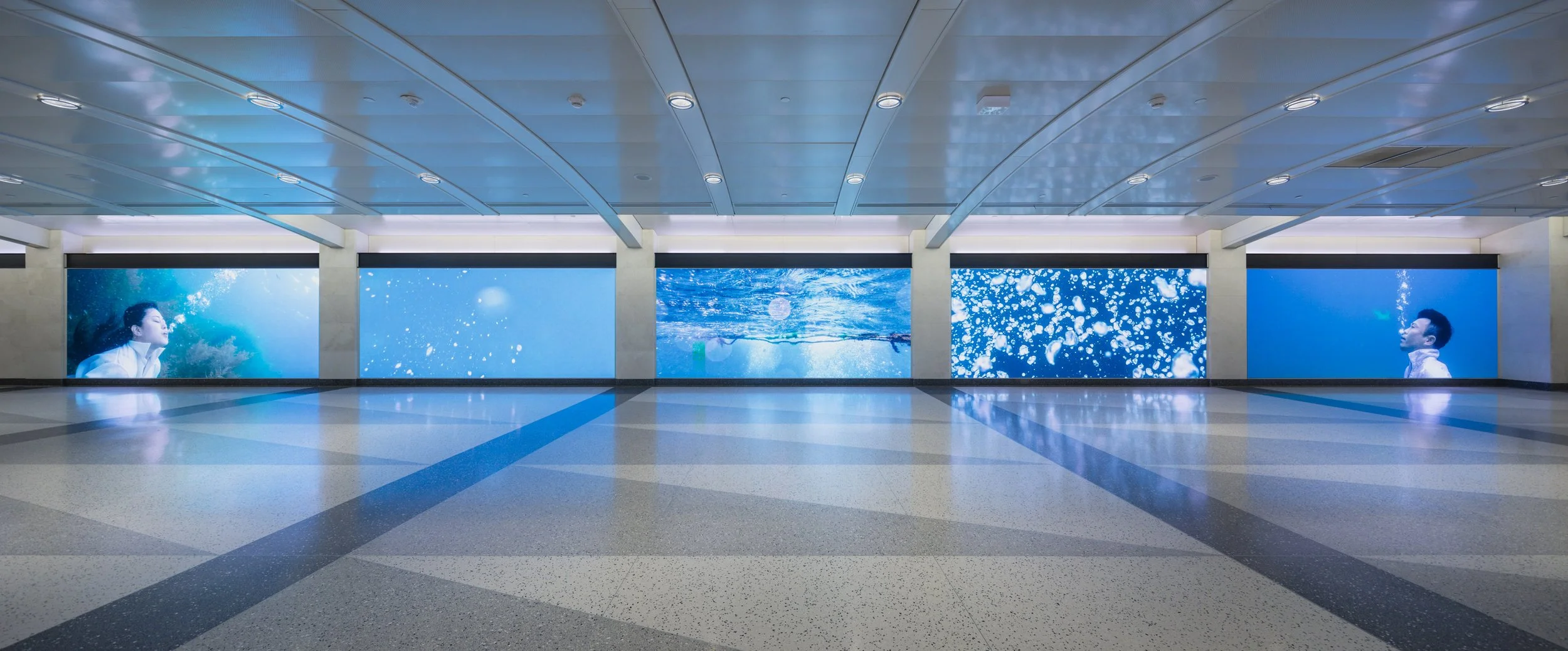 Underwater performance from Breathe with Me, a five-channel video installation by Kate Bae