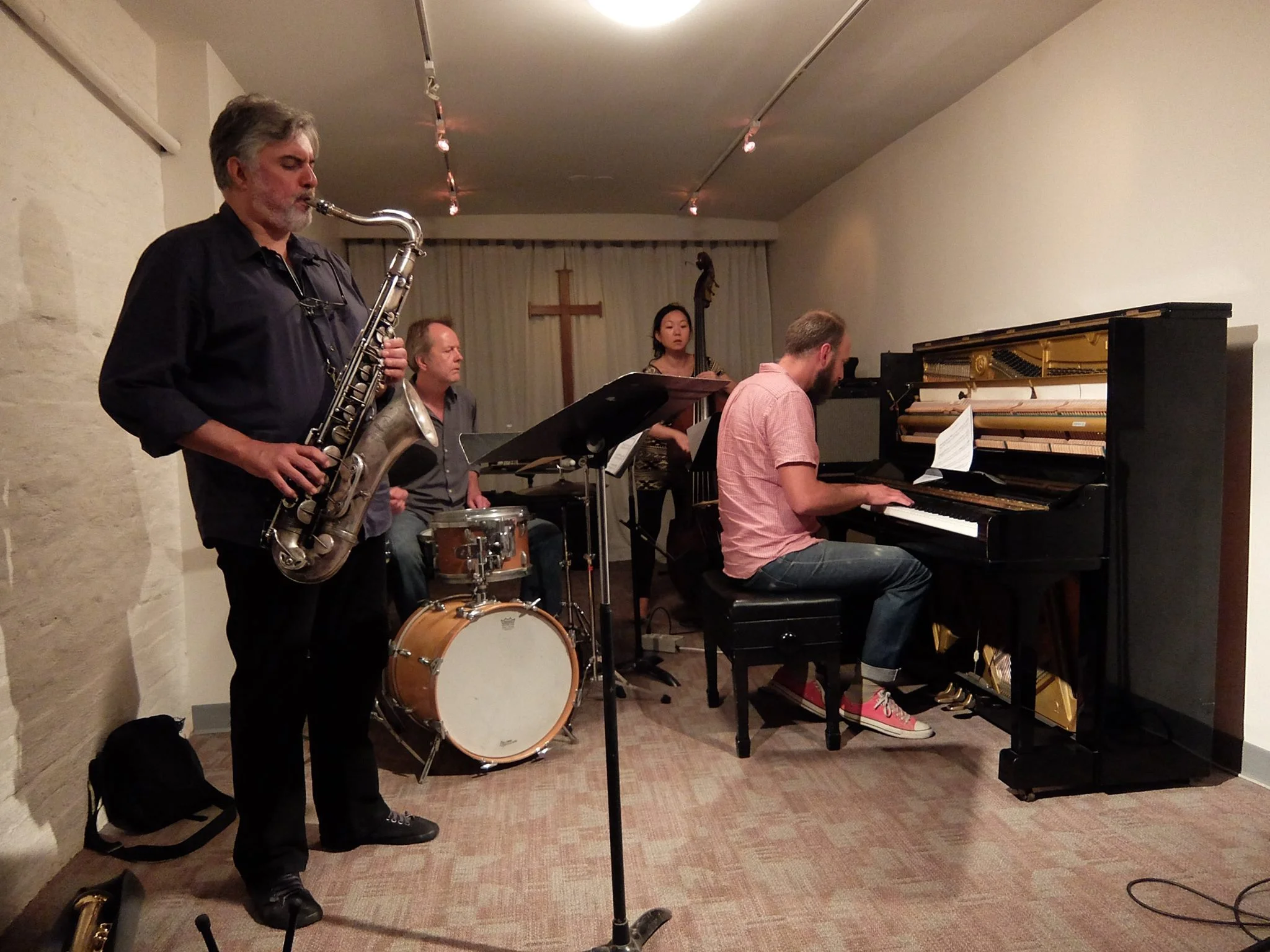 Jesse Stacken Quartet with Tony Malaby, Linda May Han Oh, and Tom Rainey live at the Neighborhood Church of Greenwich Village, NYC.