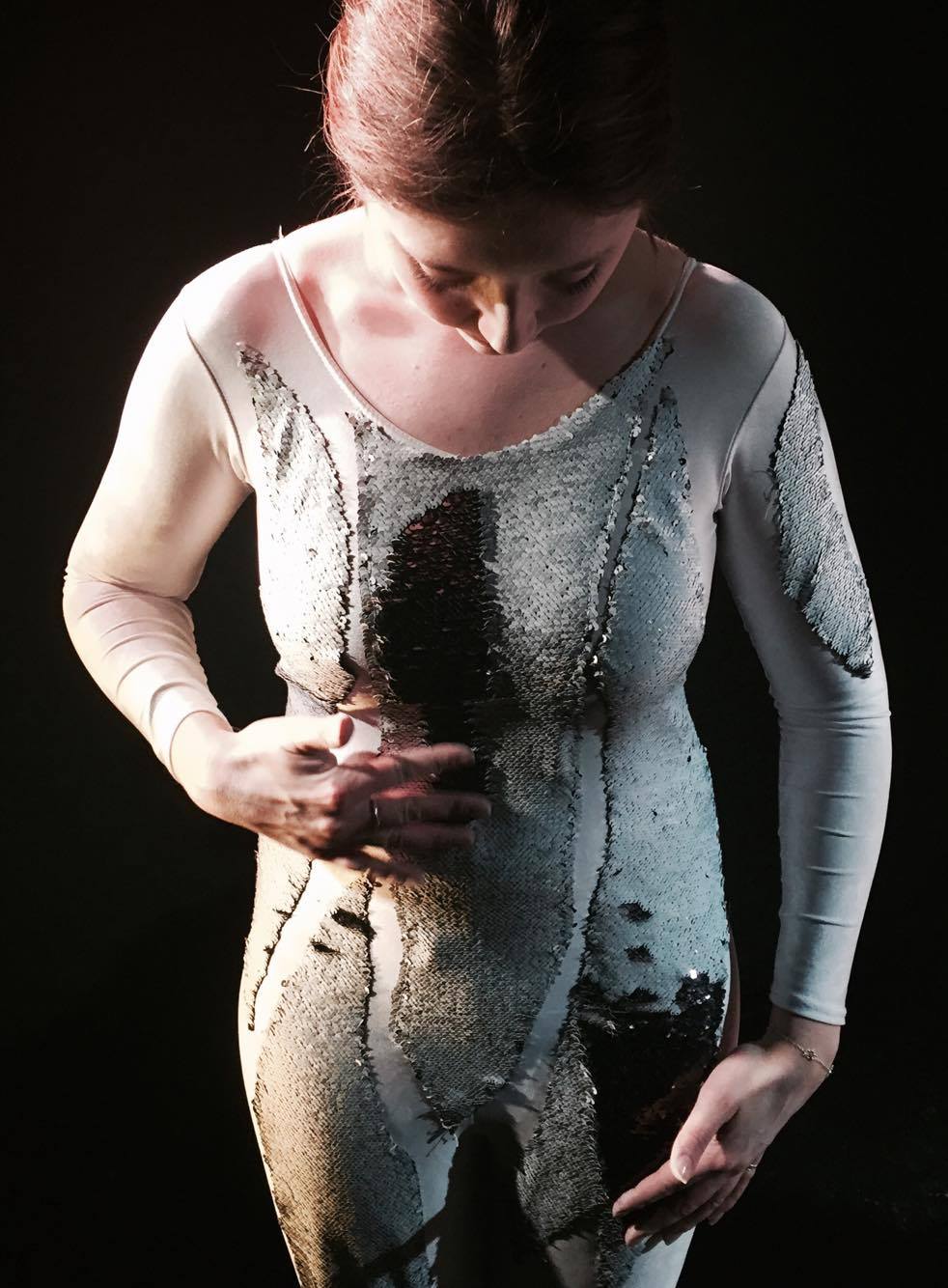 'Puppet Costume' Reversible sequins demonstrate oil slick.