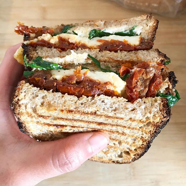 Did you know that Crushed Bean also do sandwiches to eat in or takeaway? You can even get it toasted like this halloumi and sun dried tomato one here...