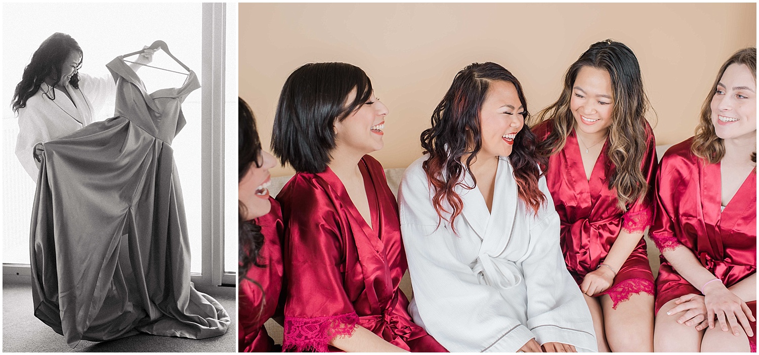bride and bridesmaids getting ready at an intimate wedding in hoboken new jersey at the W Hotel
