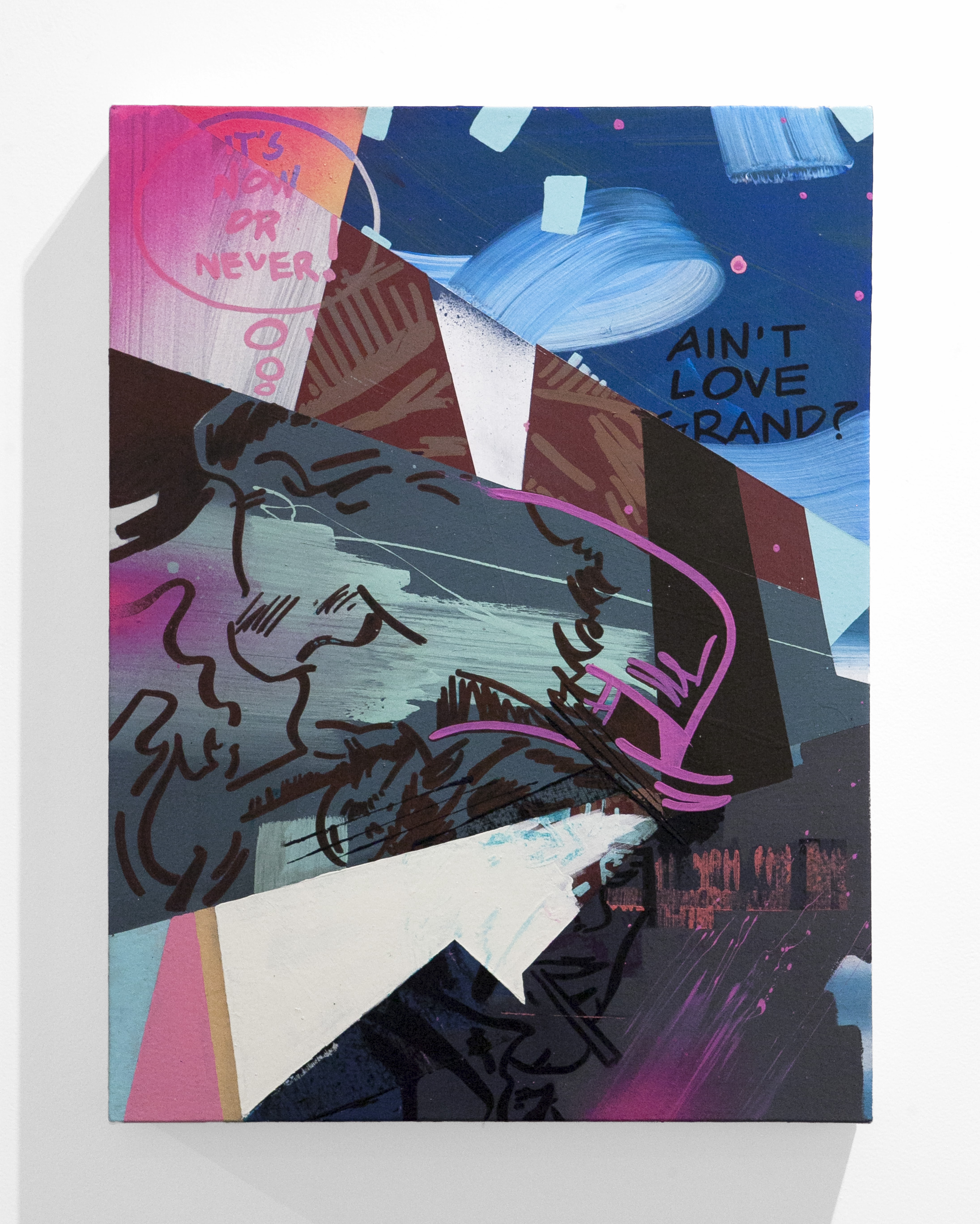 Dan Hampe - ”Smokers” Oil, Enamel, Spray Paint on Canvas. 24 x 18 Inches. 2018.