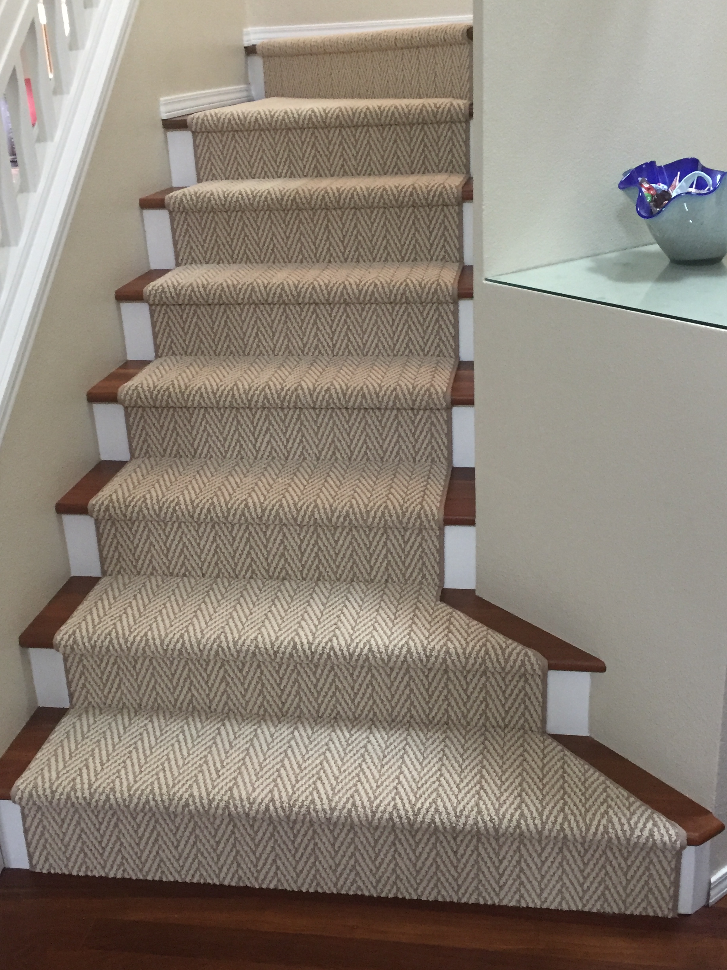 Carpet Flooring Installations Gallery, Hardwood Floor Meets Carpeted Stairs