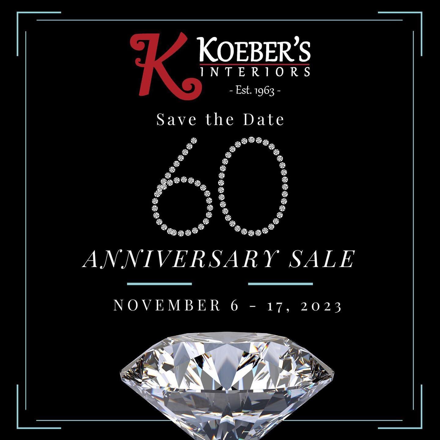 Save the Date: Nov. 6-17th ✨ 
We are turning 60, so we&rsquo;re giving you a sale! Look for these items on sale&hellip;
💎 Carpet 
💎 Hardwood
💎 Luxury Vinyl Flooring
💎 Window Coverings
#flooring #flooringsale #shoplocal #remodel #fallsale #anniver