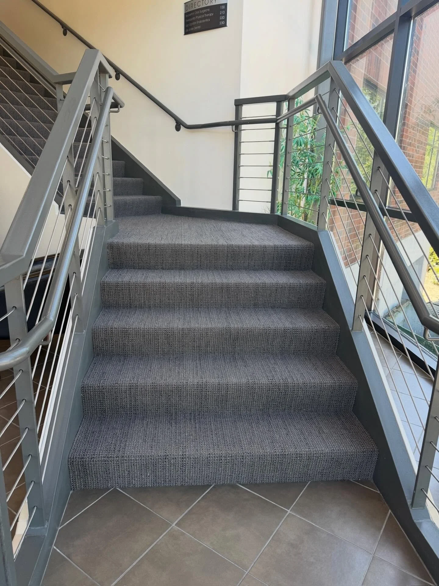 Gray Textured Commercial Carpet on Steps- Boucle by J&J