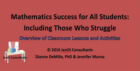 Mathematics Success for All Students: Including Those Who Struggle Overview of Classroom Lessons and Activities This paper is an overview of the resources available that include classroom lessons, word problem strategies, guided practice, problem tasks, station activities, and pre- & post-assessments with teacher guide and solutions. Mathematics is often seen as the most difficult content to learn. In this era, learners are more visual and tactile. We need to be cognizant of those who learn differently than the way we did. When the curriculum is provided in a way that helps students learn best, most can be successful learning mathematics. FREE DOWNLOAD