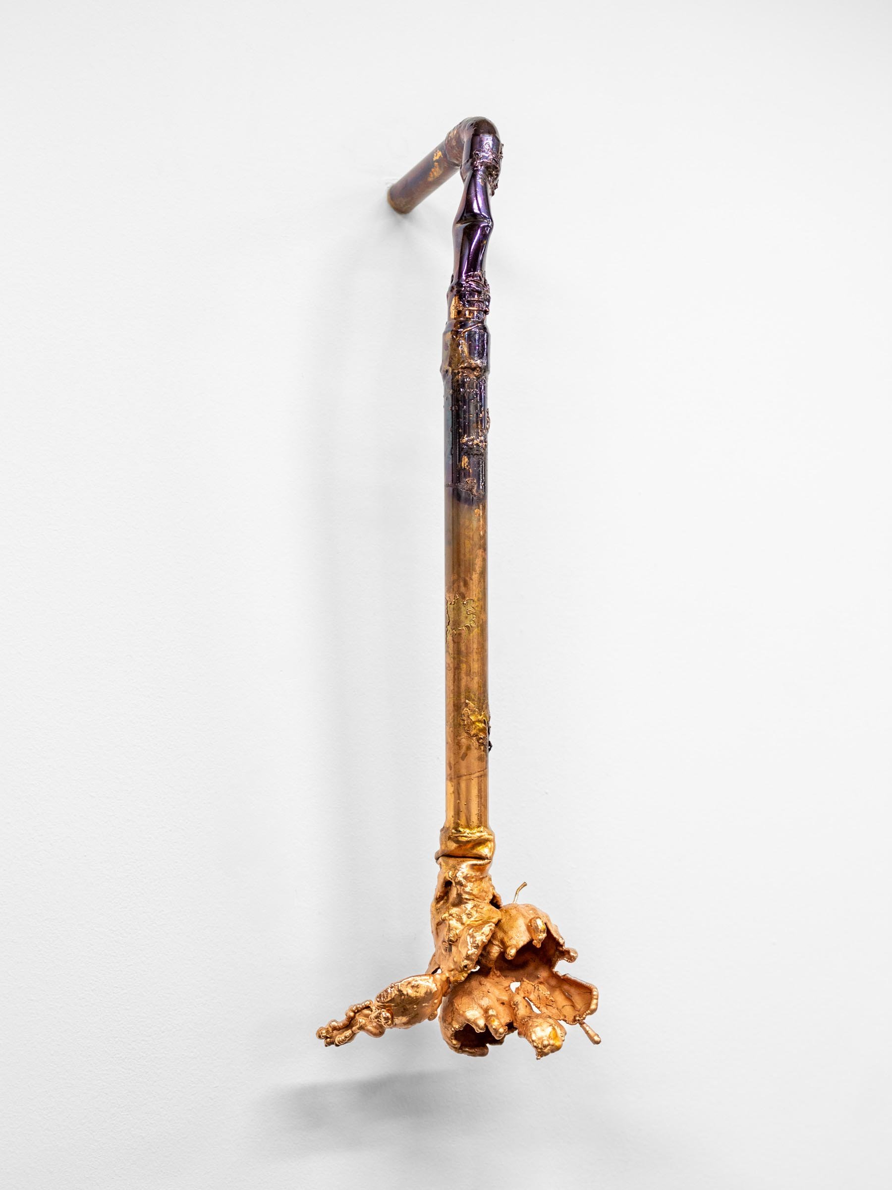 "Molting II", 2025, Electroformed copper, pipe, 25” x 7” x 6