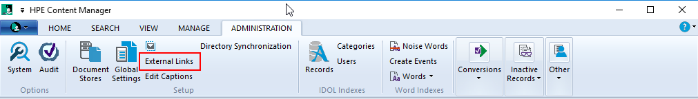 HPE Content Manager Administration Ribbon