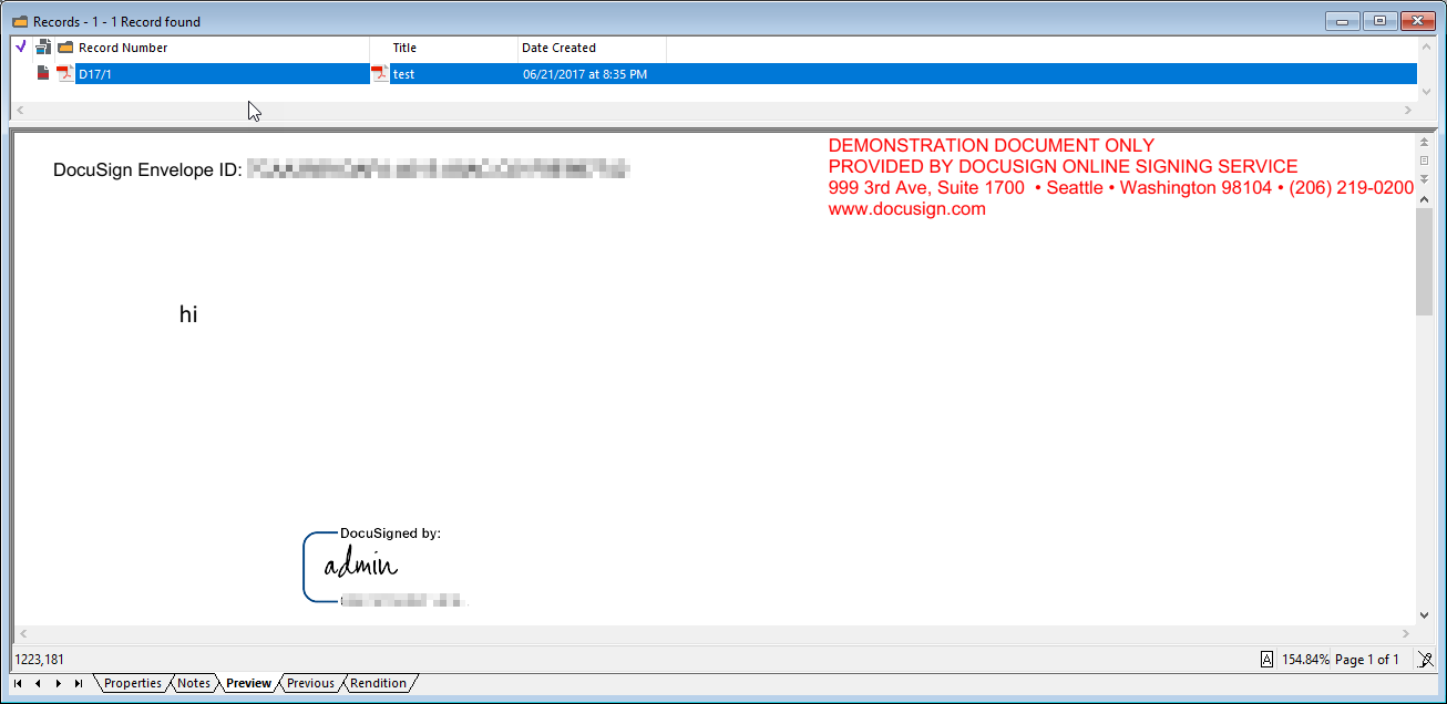 Appearance of the final record within Content Manager