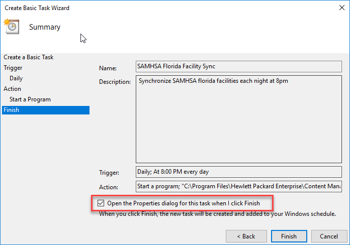 Task Scheduling Wizard - Finish