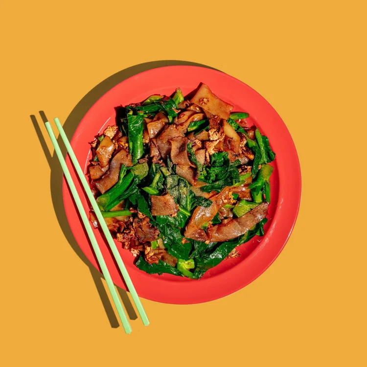 Pad see-ew with Chinese broccoli and wide rice noodles
