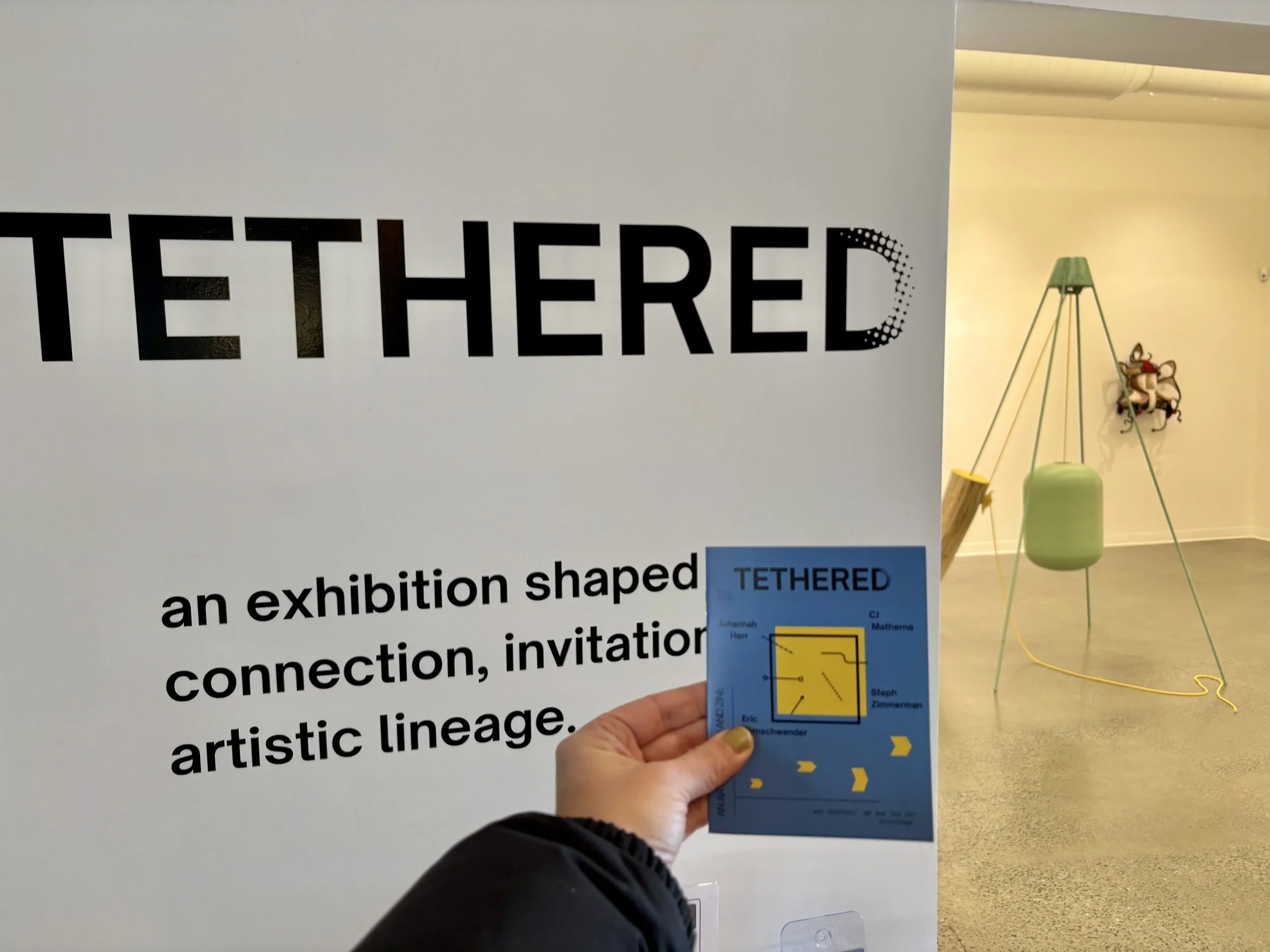 Tethered is built on a simple gesture of connection: one artist inviting another, who invites another, who invites another, until four artists form a complete chain. This unfolding sequence becomes the architecture of the exhibition, revealing how ar