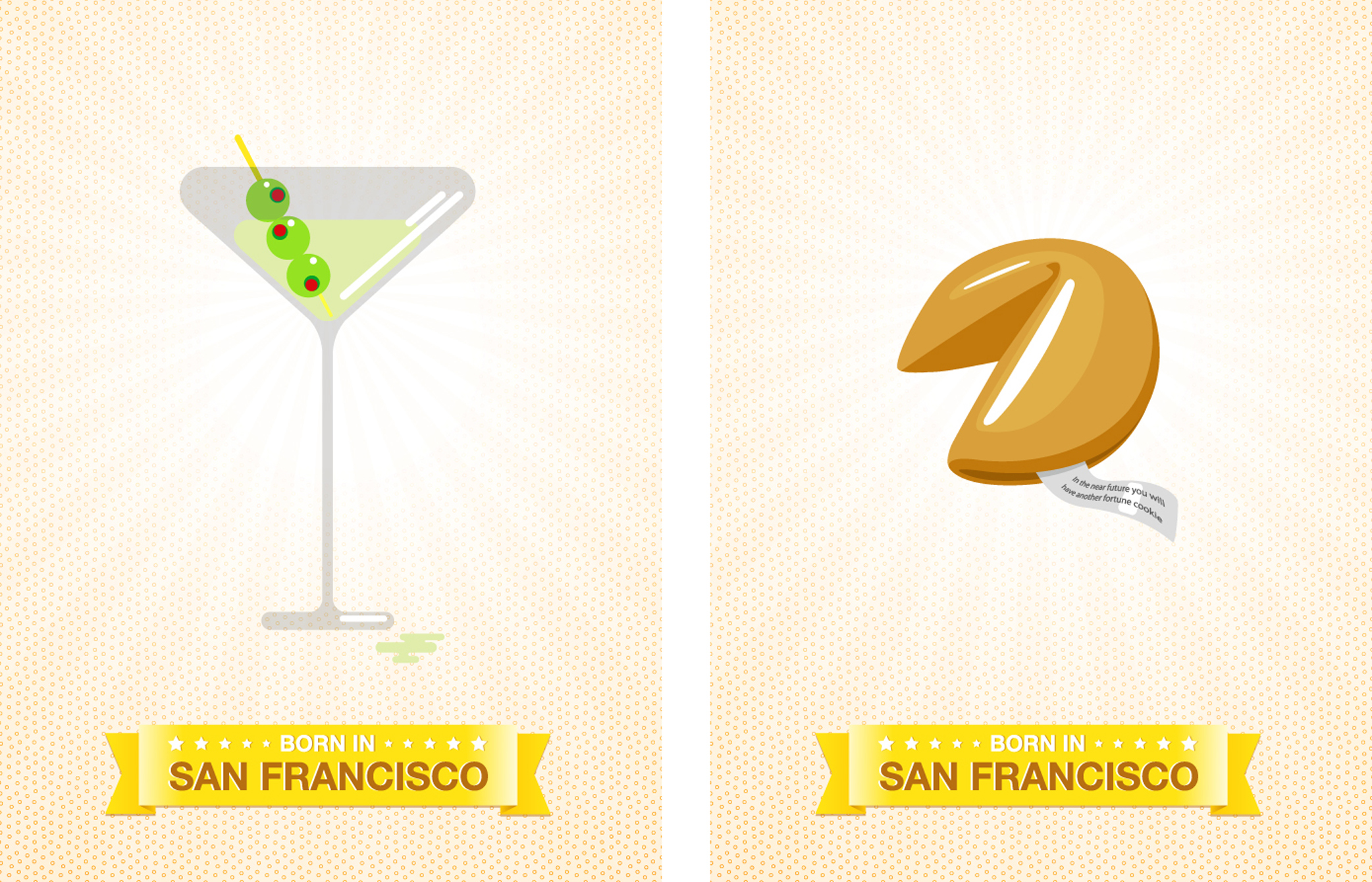  Martini: Invented at the the Occidental Hotel in San Francisco in the 1860s.  Fortune Cookie: Invented by Makota Hagiwara, manager of Golden Gate Park's Japanese Tea Garden in 1909.    