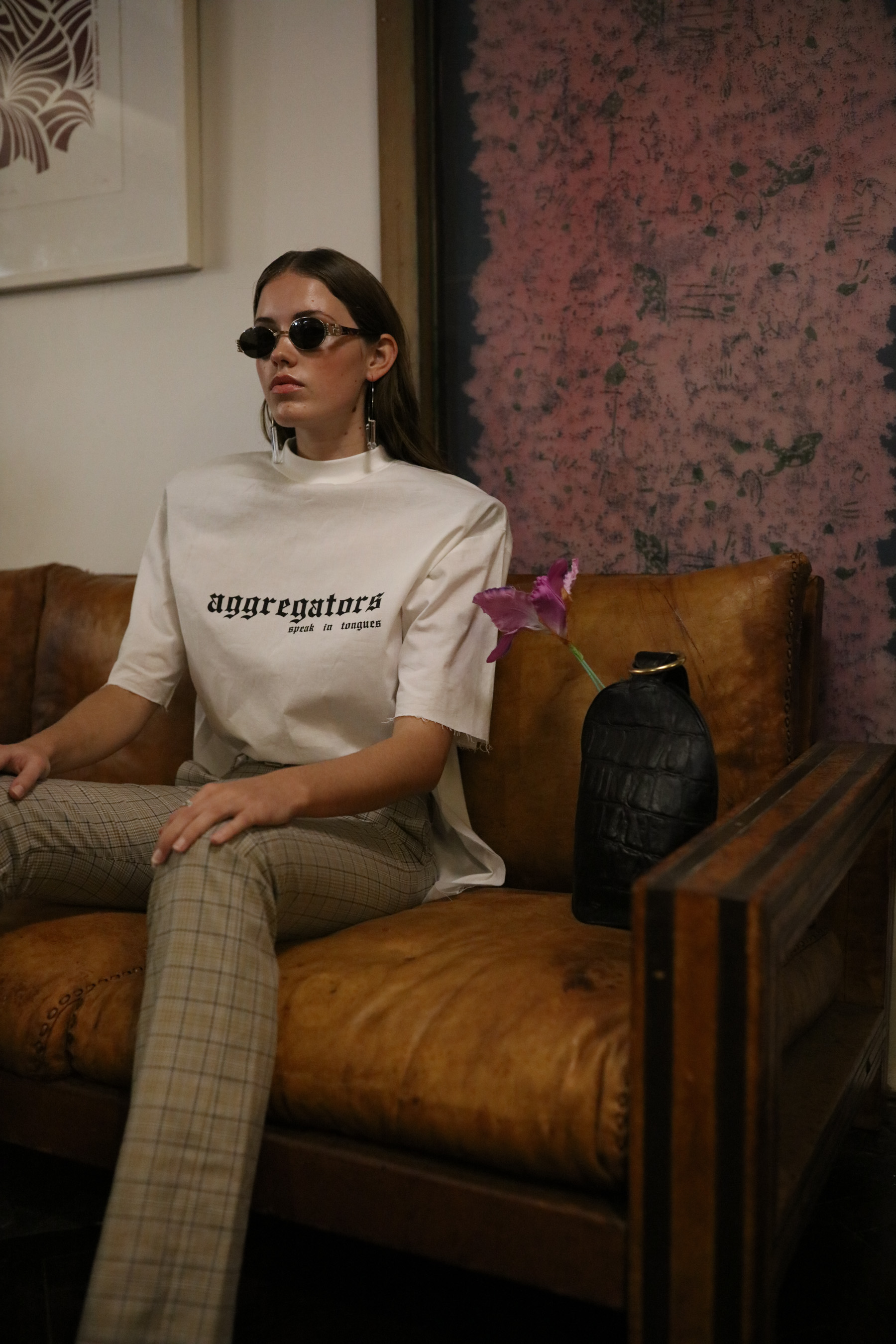 Sarah wears Samantha Diorio & Jake Paraskeva 'Aggregators Speak in Tongues' T-shirt 