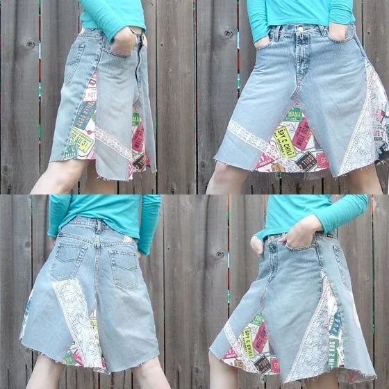 how to make a skirt out of jeans and fabric