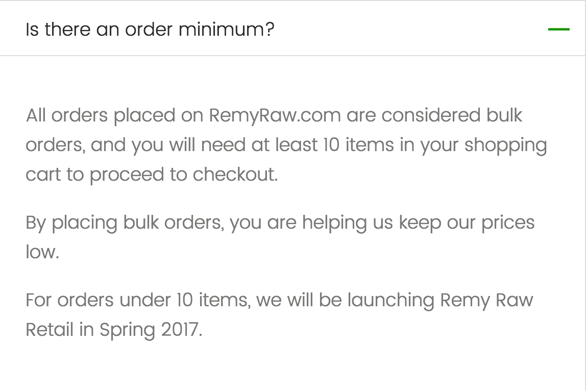 remy raw order minimum FAQ.png