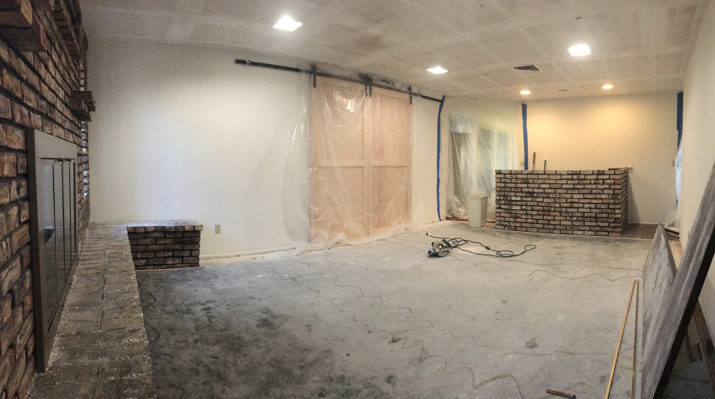 Barn Doors in Living Room During Remodel