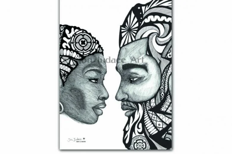 JJ: Black and White Couple Blank Card
