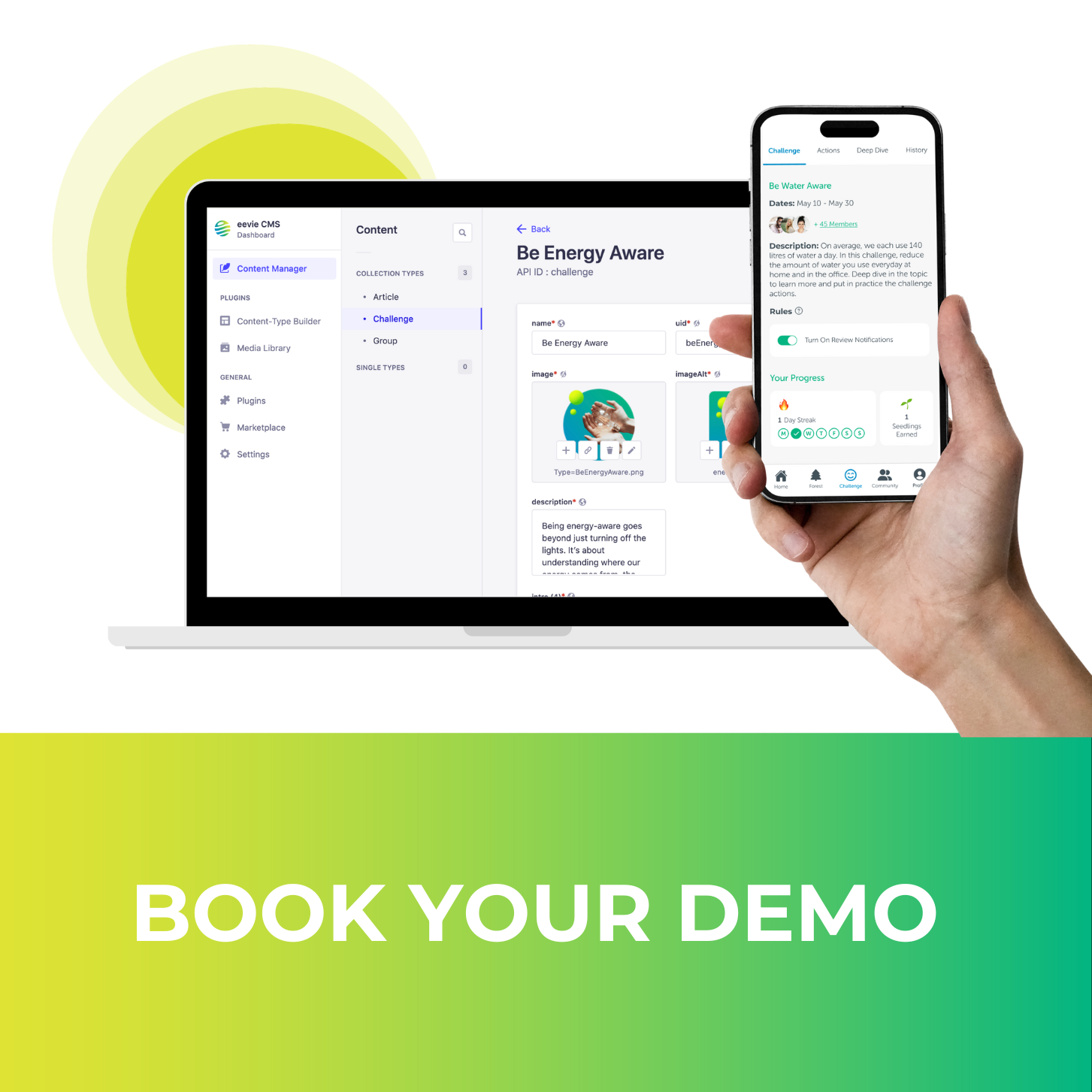 Our climate solutions educate and upskill professionals on key environmental topics and also foster sustainable work cultures. Book a demo of eevie's employee engagement app.