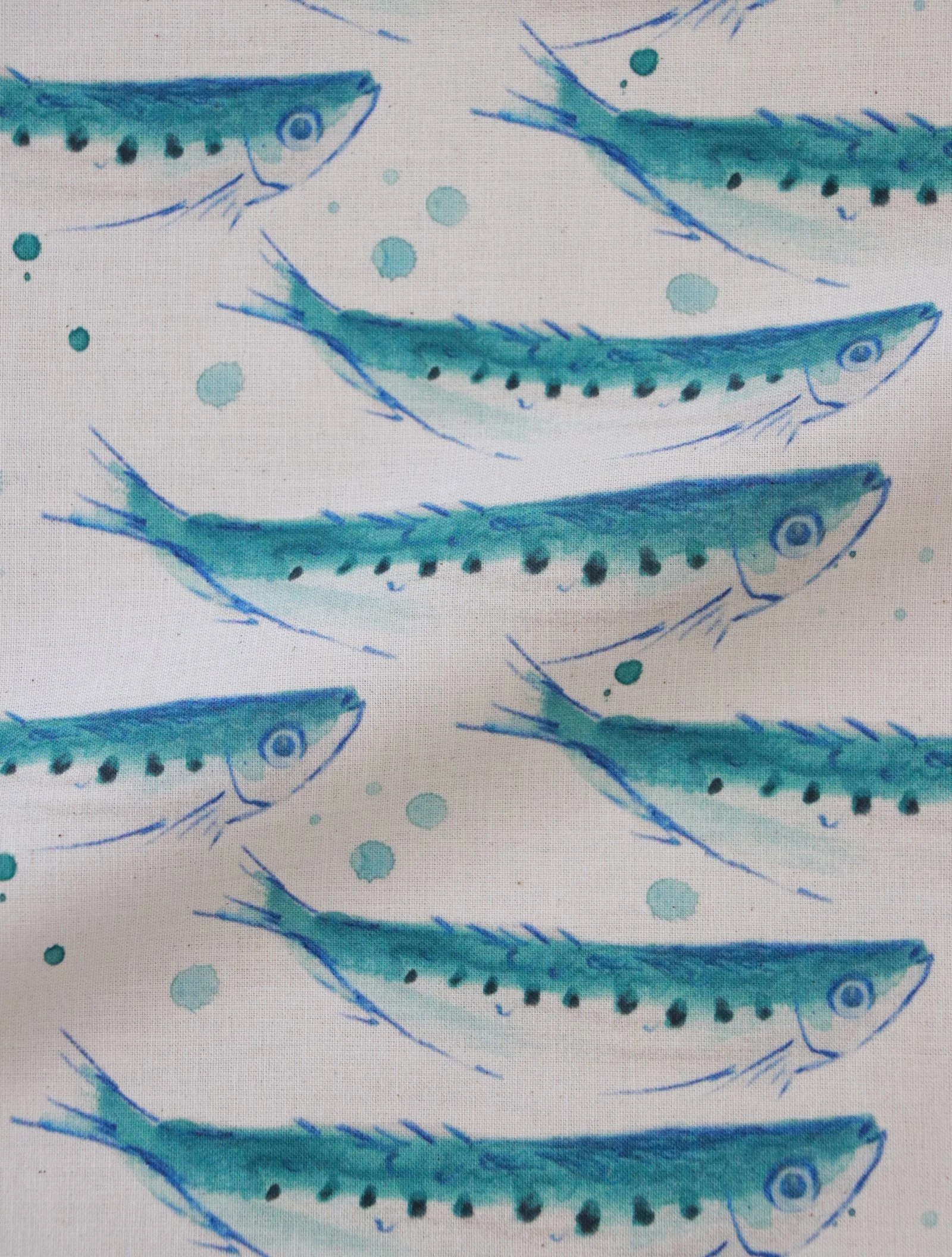 Swimming Sardines Coastal Calico Natural Fabric.JPG