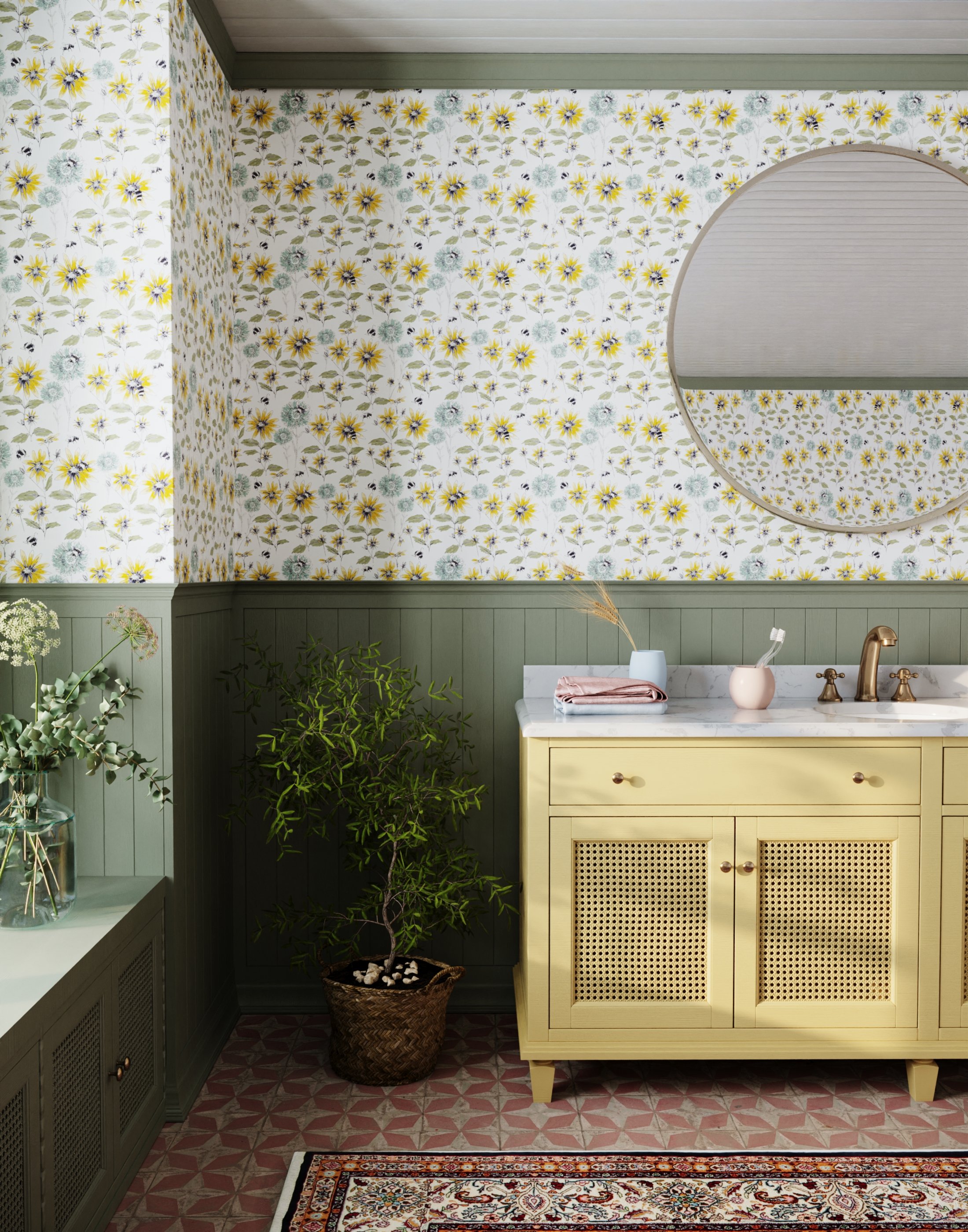 Bumblebee Sustainable Cornish Wallpaper-Country Style Bathroom