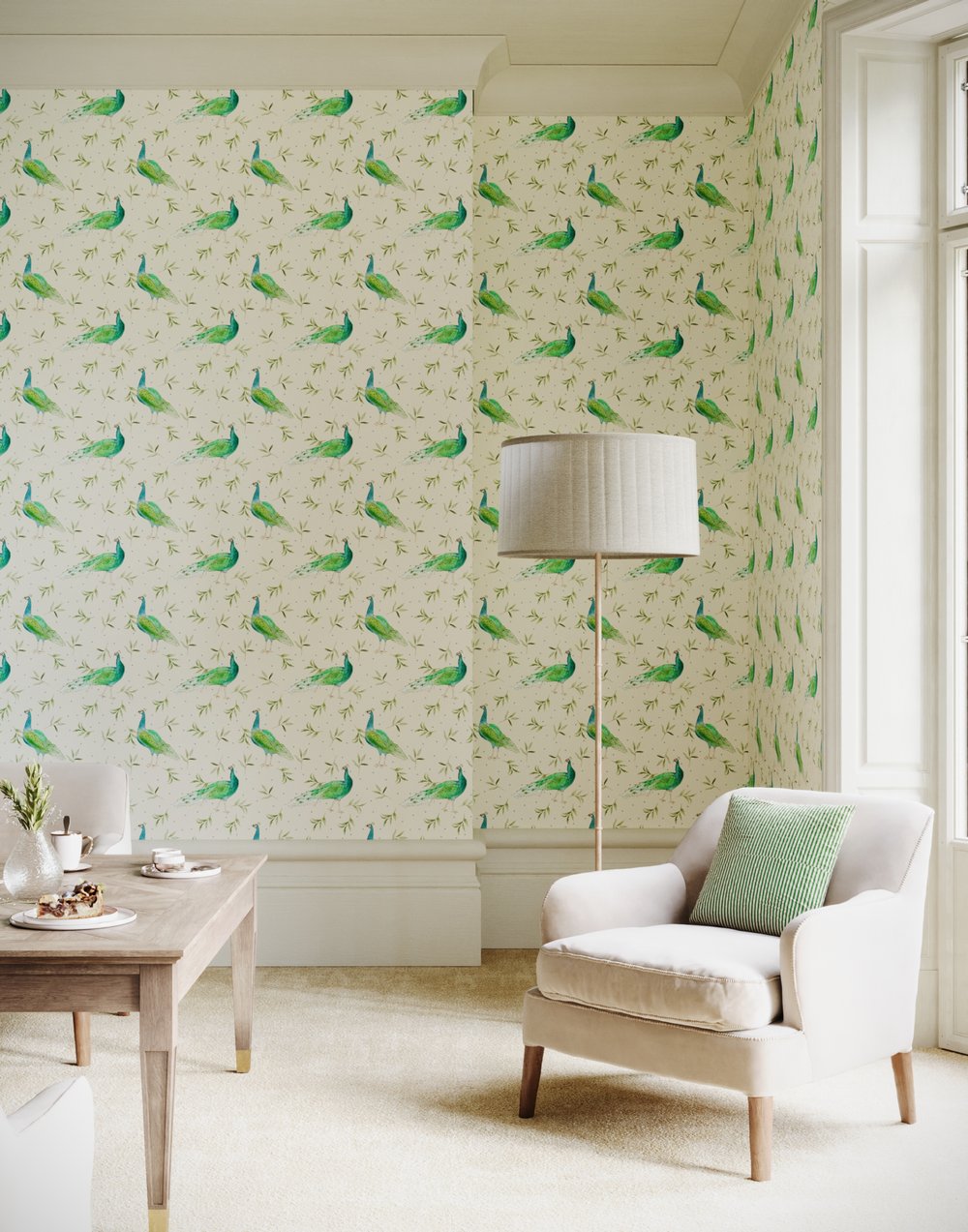 Peacock designer wallpaper-country home interior