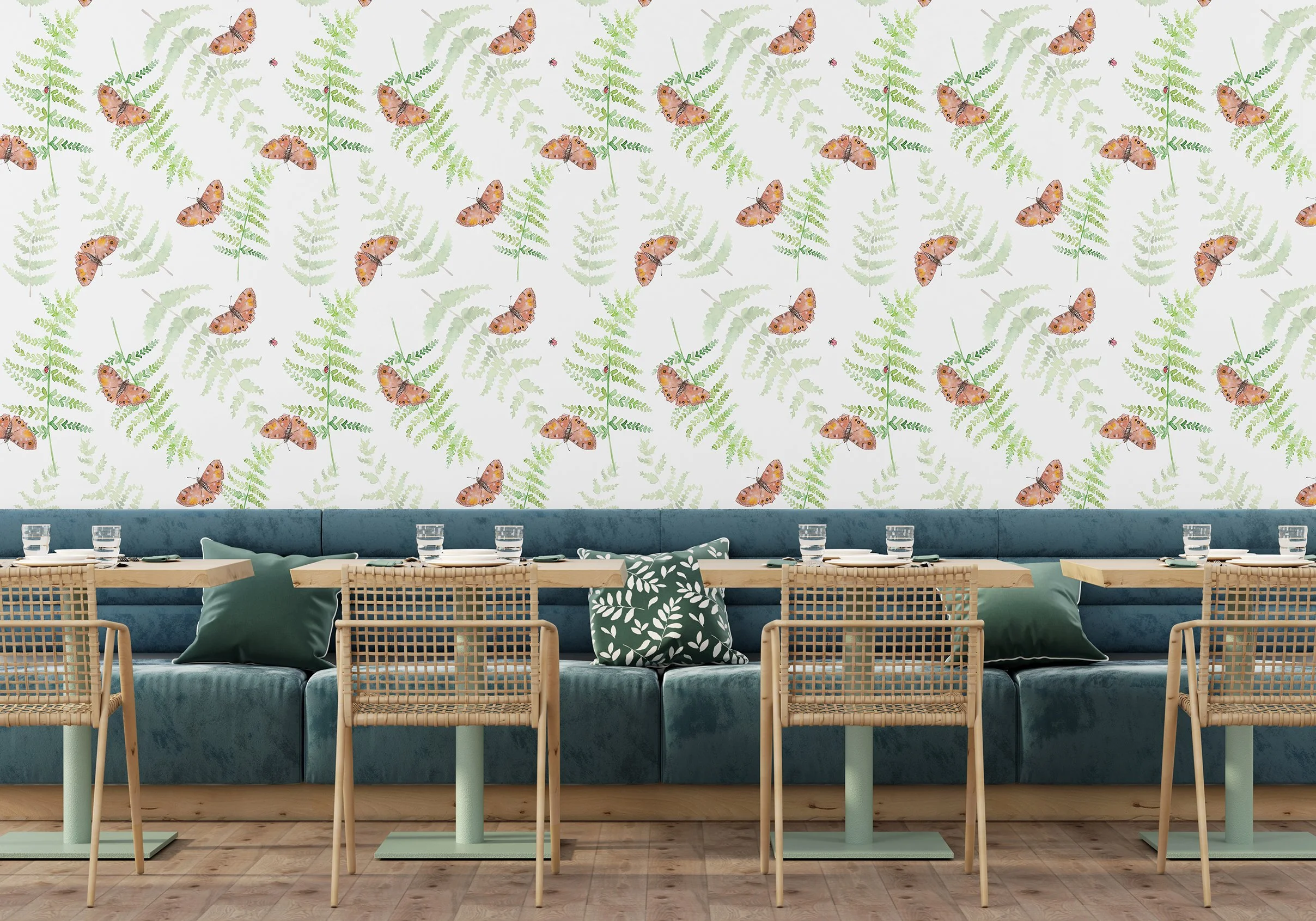 fern-and-butterfly-eco-wallpaper-restaurant-interior-design