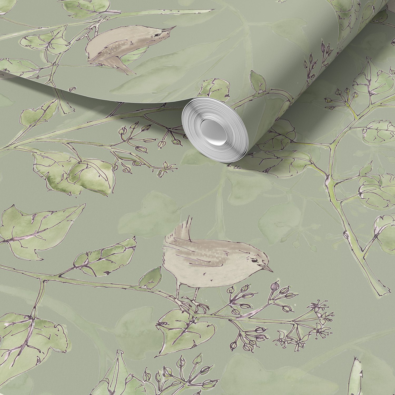 Wrens in the Ivy-Thicket Green-Eco-Wallpaper-Roll-Sm Res.jpg