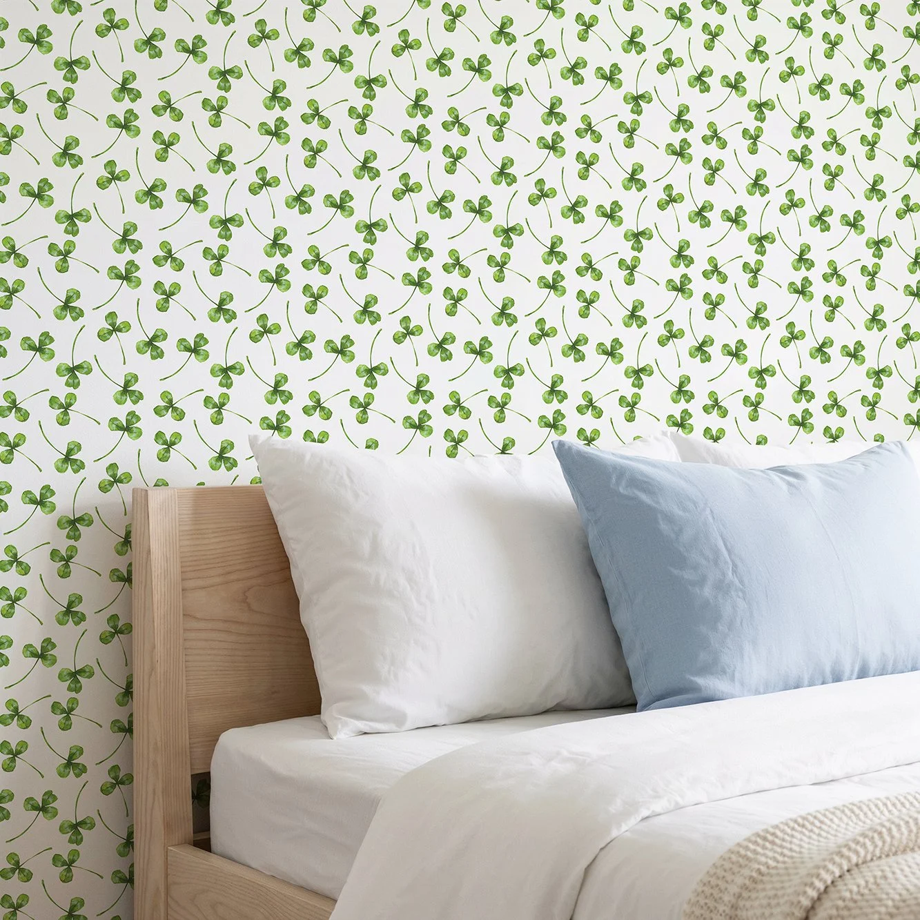 Linen White Clover Leaf Wallpaper-Bedroom Interior .jpg