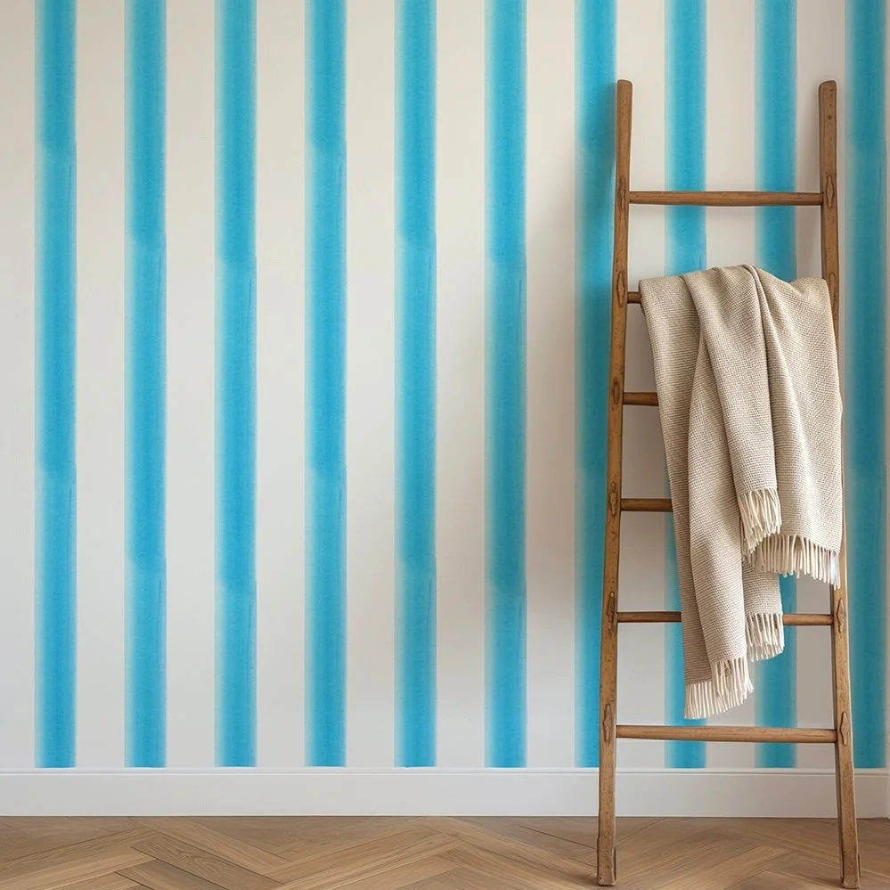 Blue Watercolour Stripe Wallpaper | Seed Home Designs