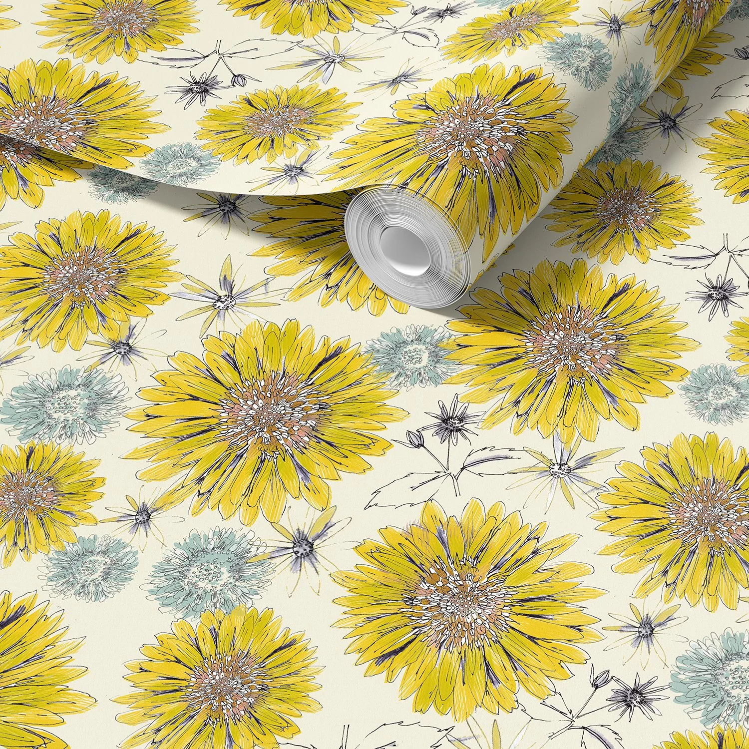 Sunflowers & Flora-Antique Cream-Sustainable-Wallcovering.jpg