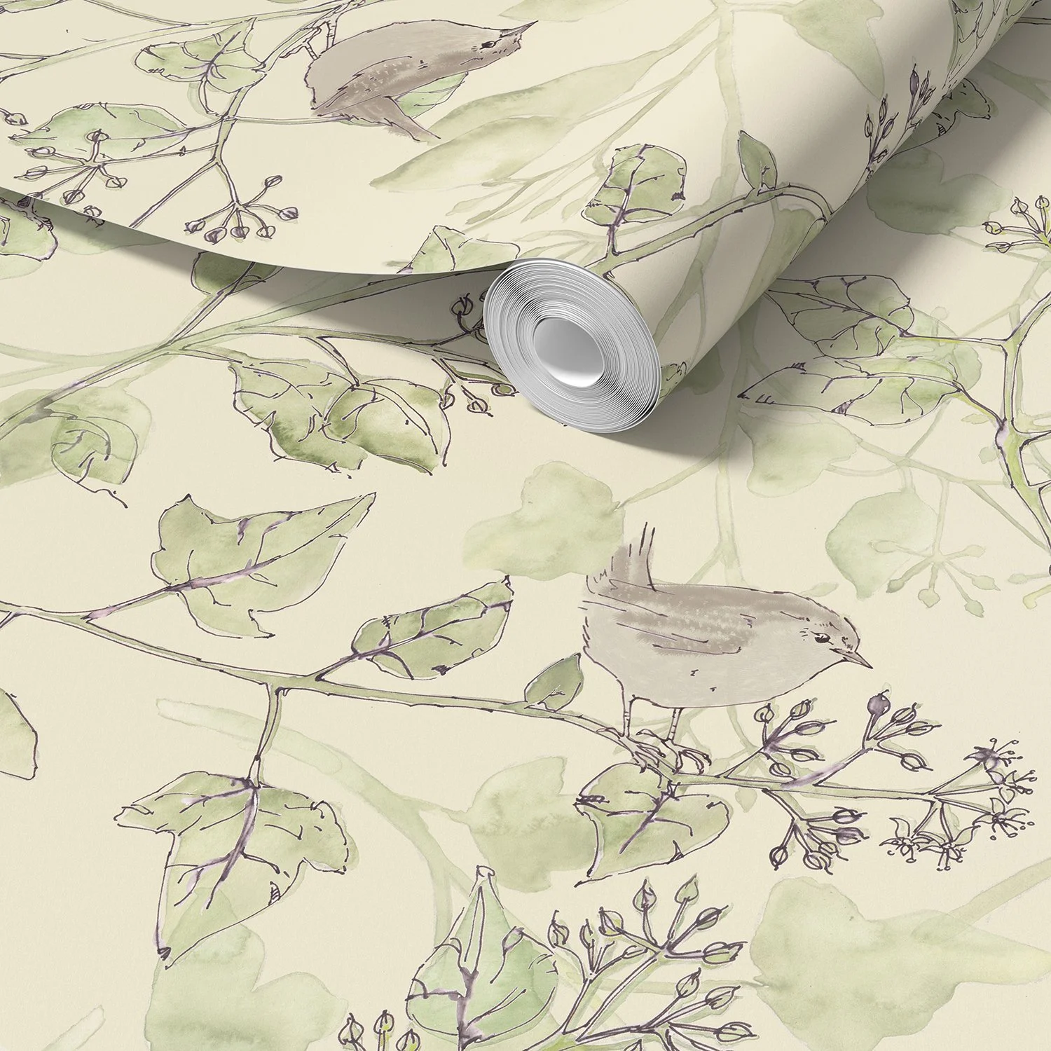 Wrens in the Ivy-Alabaster Hue-Eco-Wallpaper-Roll-Sm Res.jpg