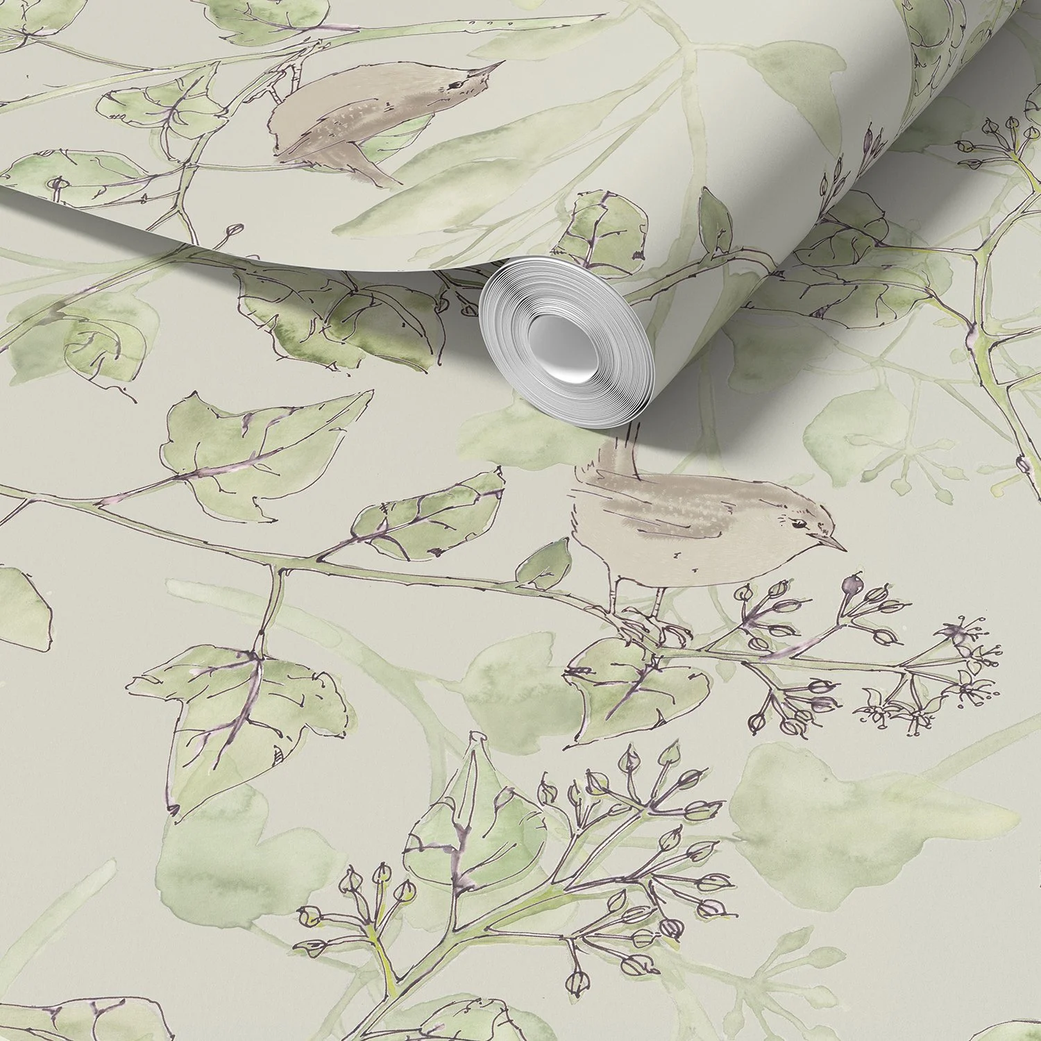 Wrens in the Ivy-Hearthstone Grey-Eco-Wallpaper-Roll-sm res.jpg