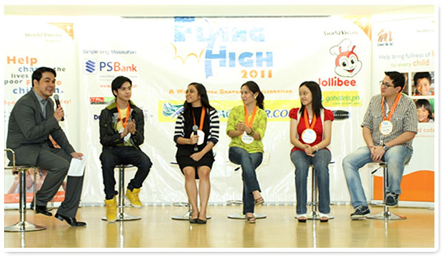 Mr. Joaquin Boris, World Vision director interviews the Jollibee Yumbassadors on what is their secret in becoming youth achievers.