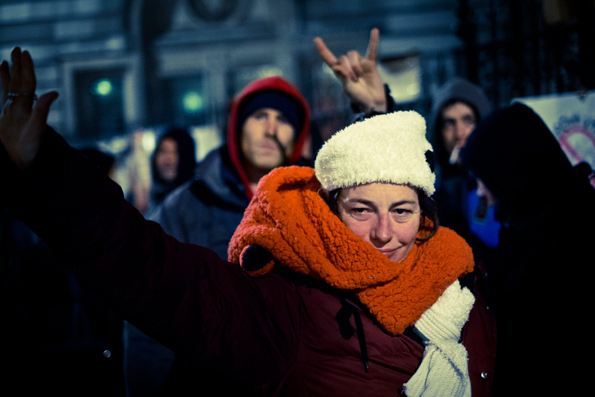Anti-capitalist activists protest outside the National Gallery in London. 