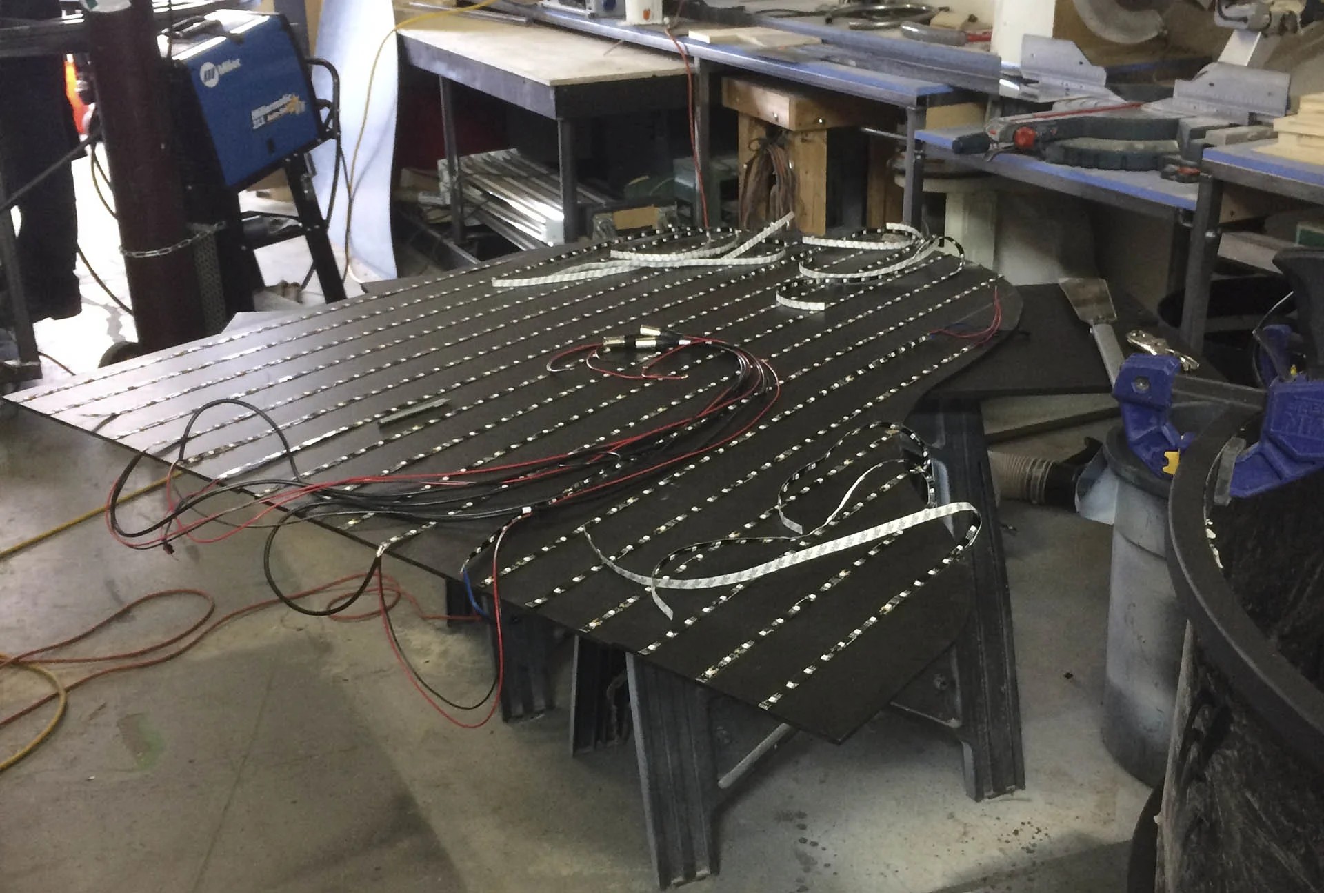 The piano LED bed during construction