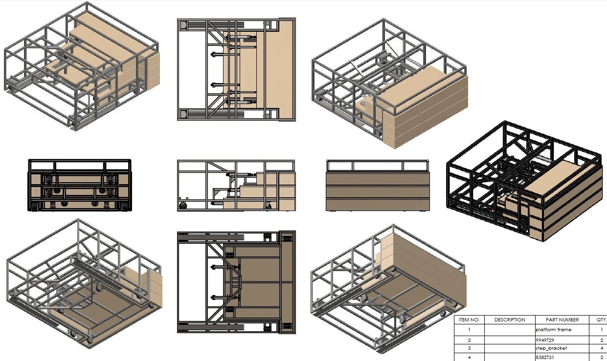Solidworks renderings of the piano platform