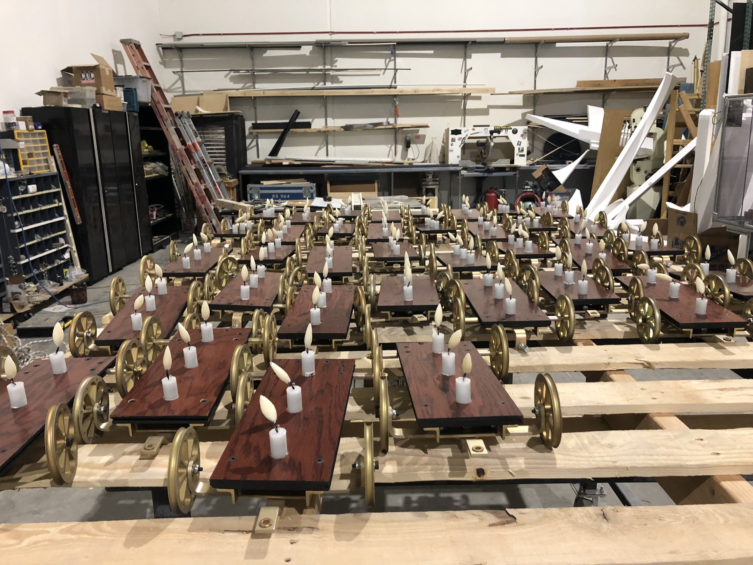Assembled trains waiting to go into the show.