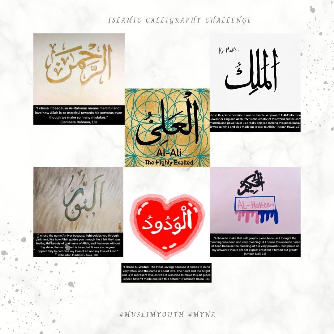 The students of the current ISRAA class, Secrets of Supplication, had a challenge to make an Islamic calligraphy piece with the 99 names of Allah and they did not disappoint!⁠
⁠
#muslim #youth #myna #islam