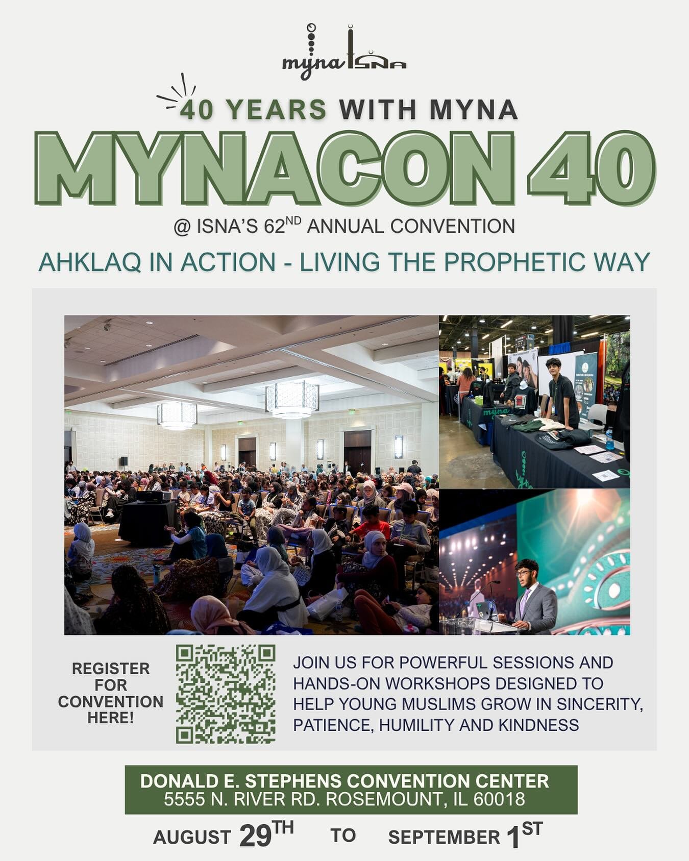 MYNACON 40 IS HERE 📆🌃 Join us for 40 years of MYNA at ISNA&rsquo;s 62nd Annual Convention! We are so excited to host some amazing lectures, and hands on workshops! Don&rsquo;t miss out! We hope to see you from August 29 to Sept 1st at MYNACON in Ch