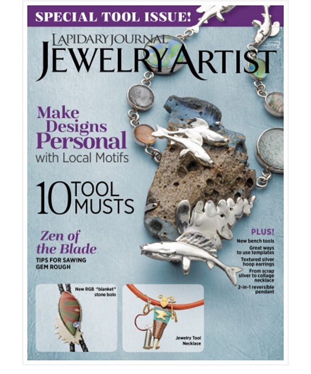 Check out the new issue of Lapidary Journal. My buddy @artist_jeff_fulkerson has a project piece in the issue and used my Stinger Riveting System to attach the bail. Thanks Jeff. @interweavejewelry  #artisanjewelry #metalsmithingclasses #silversmith 