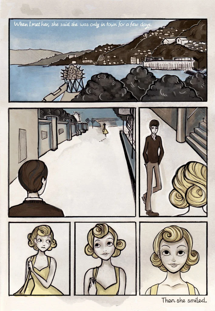 Page one of   Sunshine ,&nbsp; a comic by  Jem Yoshioka . Licensed with a Creative Commons  BY-SA Copyright Licence .&nbsp;Yoshioka has released many of her comics and images under Creative Commons.