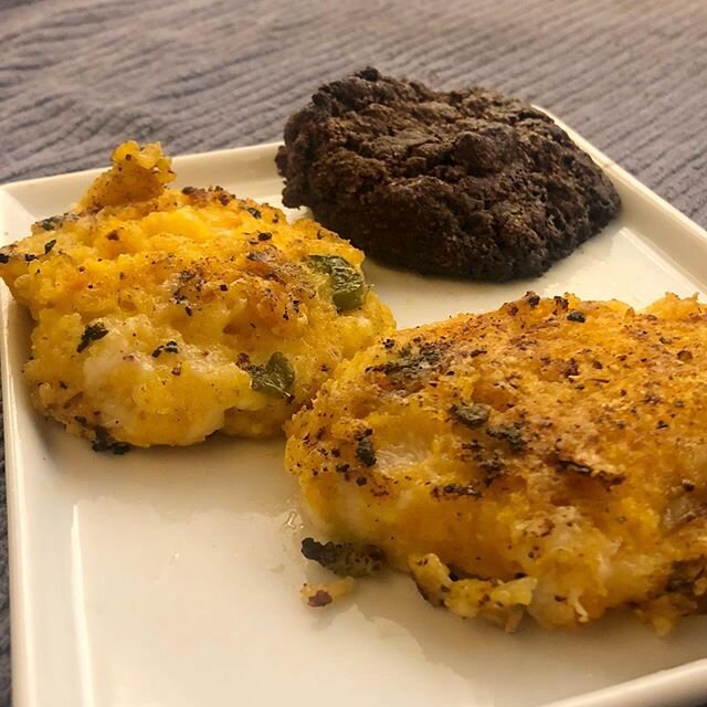 Jalapeño polenta cakes with vegan cheese, and chocolate nutmeg cookies. Savory, then sweet. I almost went to bed at 11, but it&rsquo;s been one of those days. Caught a second wind while watching YouTube clips of @TanFrance just being a genius TV hos