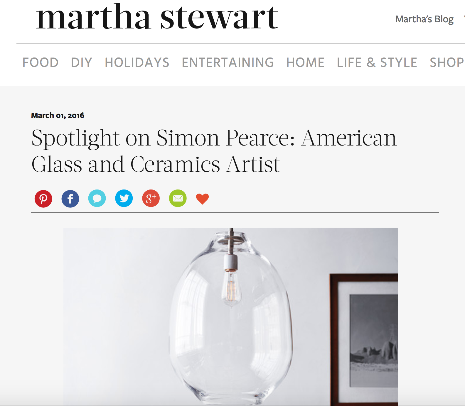 Woodbury Pendant featured on Martha Stewart Blog